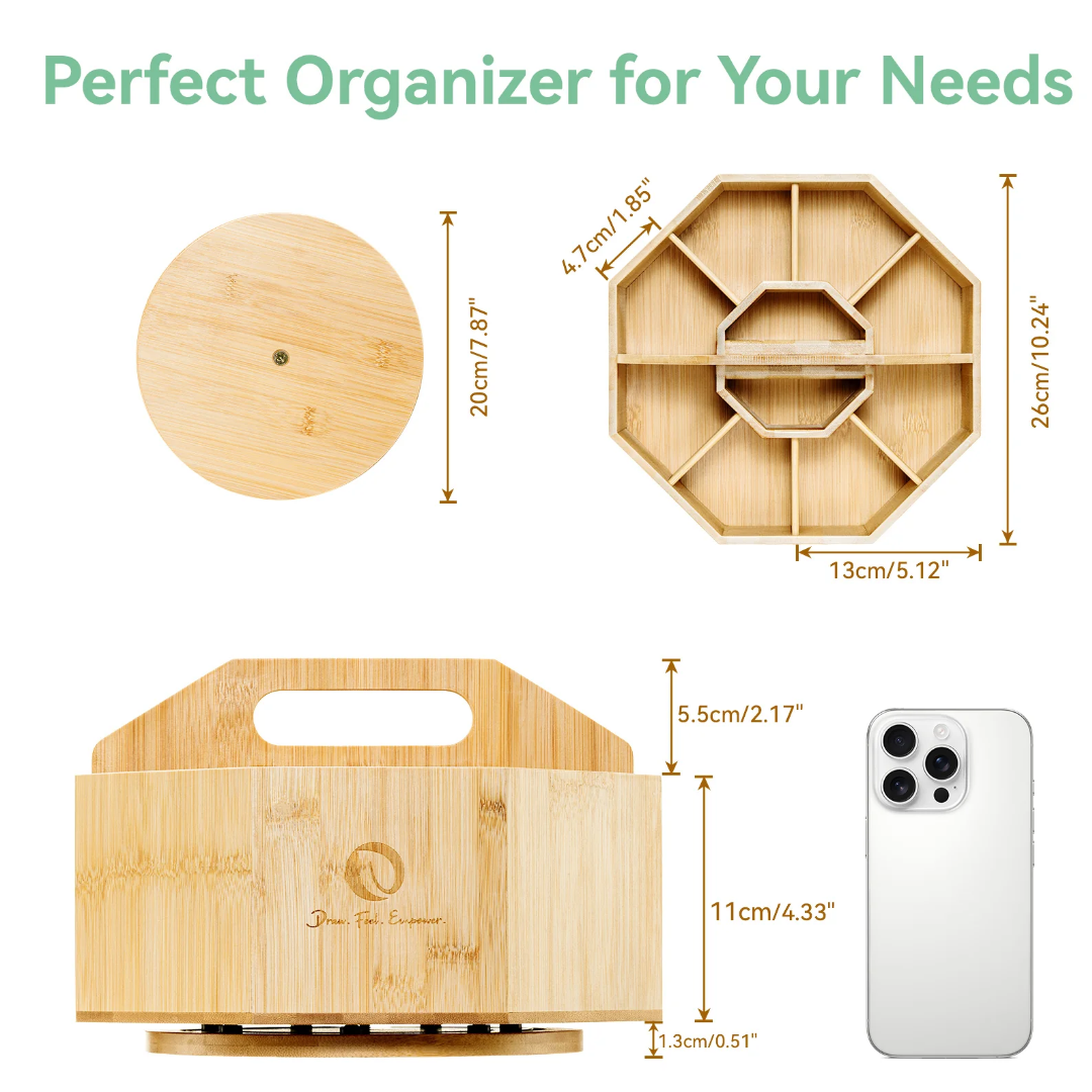 Ohuhu 360° Bamboo Rotating Marker Organizer Y30-80500-11