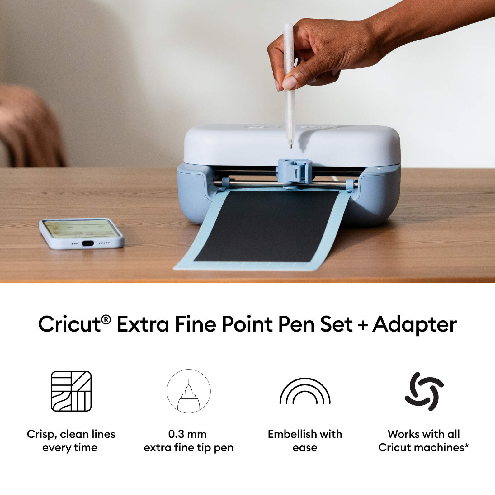 Cricut Extra Fine Point Pen Set, 0.3 mm 3pcs + Adapter