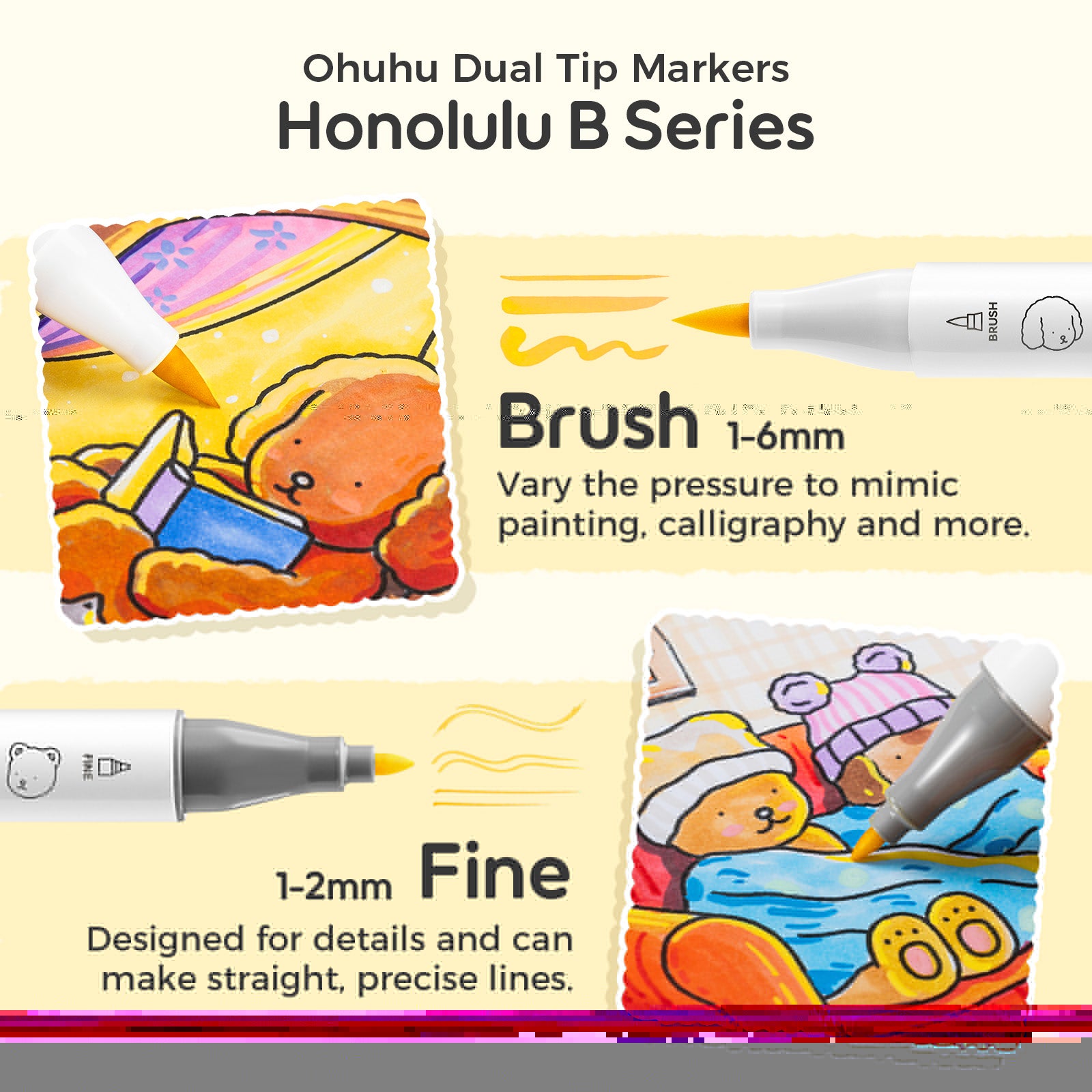 Ohuhu x Bobbie Goods Honolulu B 48 Basic Colors Dual Tips Brush & Fine Y30-80405-71