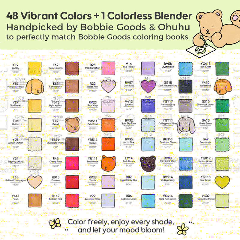 Ohuhu x Bobbie Goods Honolulu B 48 Basic Colors Dual Tips Brush & Fine Y30-80405-71