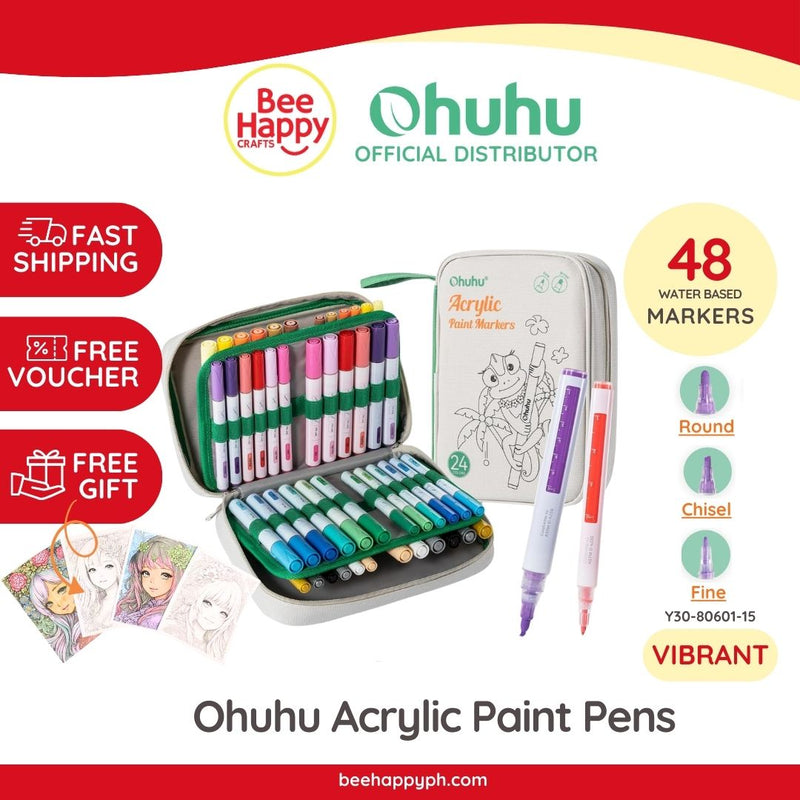 Ohuhu Acrylic Paint Pens 48pcs 24 Colors Double Pack of Fine Tip & Reversible Tips (Chisel & Round) Y30-80601-15