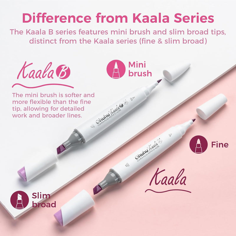 Ohuhu Kaala B Series Mini Brush & Slim Broad 60 Illustration Colors Dual Tip Brush Tip Alcohol-based Art Marker Y30-80403-75