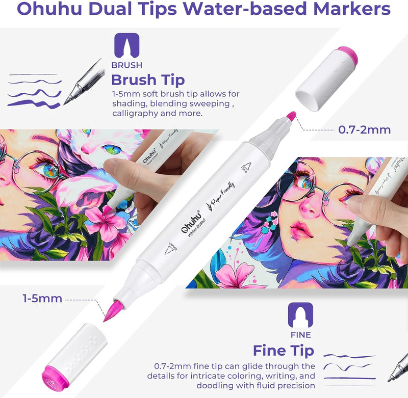 Ohuhu Paper-friendly (No Peeling) Markers Water-based 60 Colors Y30-80600-65