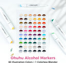 Ohuhu Kaala B Series Mini Brush & Slim Broad 60 Illustration Colors Dual Tip Brush Tip Alcohol-based Art Marker Y30-80403-75