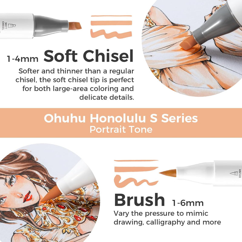 Ohuhu Alcohol Markers Honolulu S 24-color Brush & Soft Chisel Dual Tips Y30-80405-37