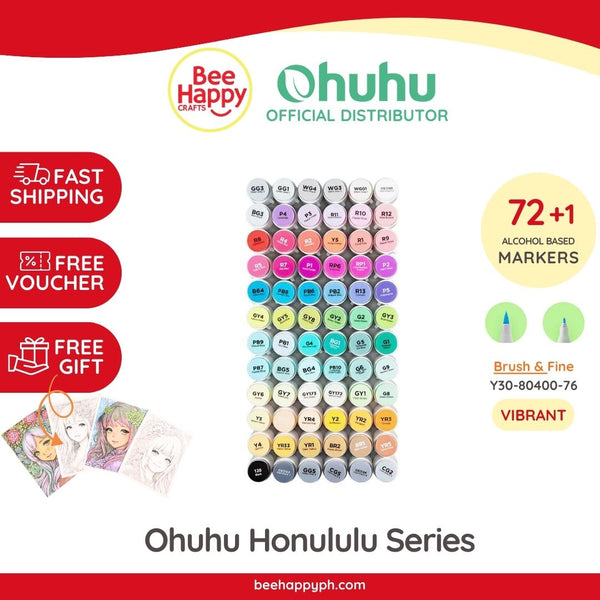 Ohuhu Honolulu 72 Basic Colors Dual Tips Alcohol Art Markers Y30-80400-76