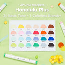 Ohuhu Honolulu Plus Alcohol Markers Supreme Brush Tip: 24-Color Brush & Chisel Double Tipped Marker Set Y30-80403-44