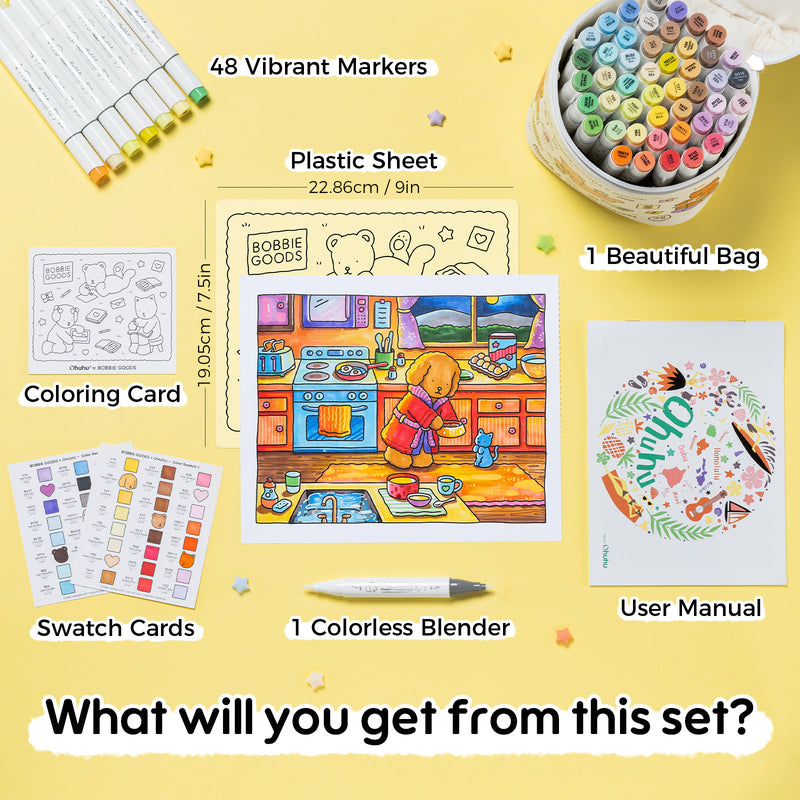 Ohuhu x Bobbie Goods Honolulu B 48 Basic Colors Dual Tips Brush & Fine Y30-80405-71