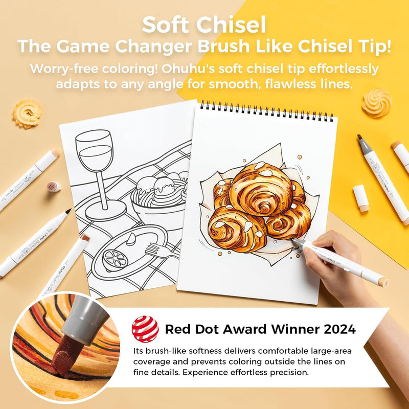 Ohuhu Alcohol Markers Honolulu S 24-color Brush & Soft Chisel Dual Tips Y30-80405-37