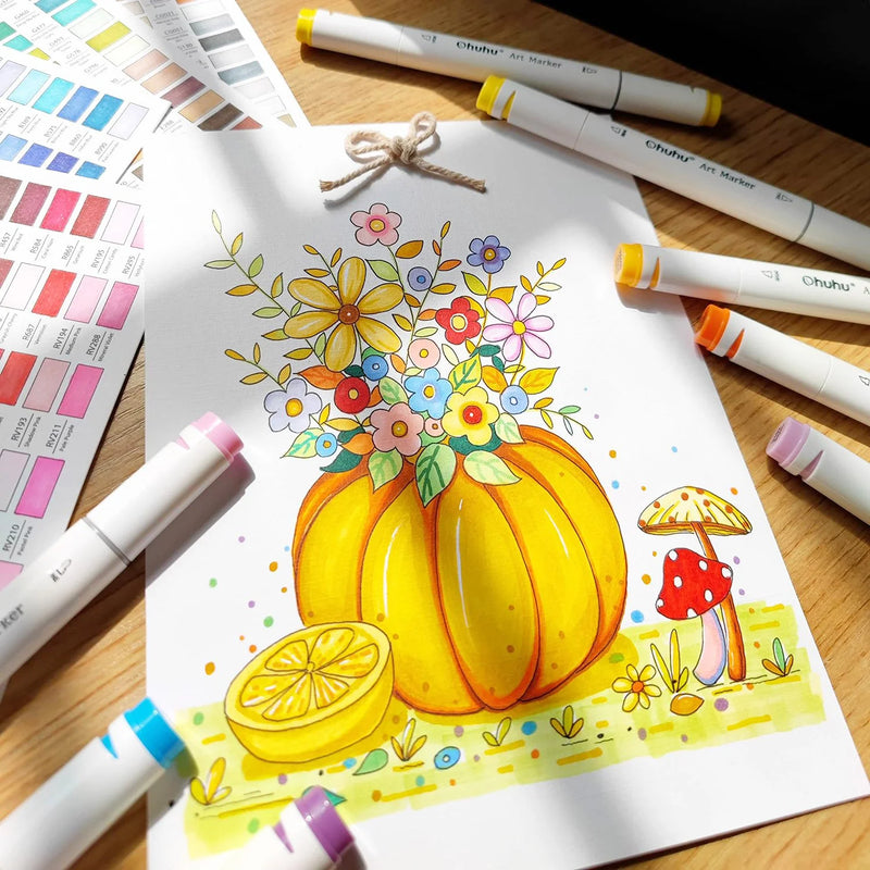 Ohuhu Oahu 40 Basic Colors Dual Tips Alcohol Art Markers-Fine Chisel