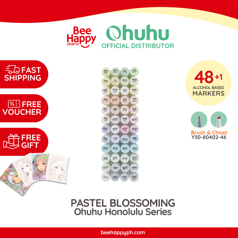 Ohuhu Honolulu New 48 Pastel Colors Dual Tips Alcohol Art Markers Brush & Chisel - Blossoming Y30-80402-46, Y30-80403-95