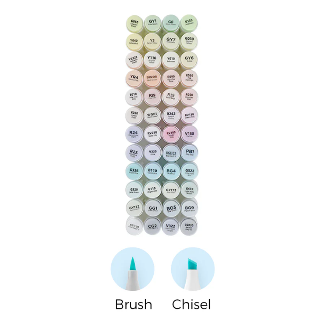 Ohuhu 48 Pastel Colors Dual Tips Alcohol Markers - Sweetness Y30-80400-87, Y30-80403-67 & Y30-80401-57
