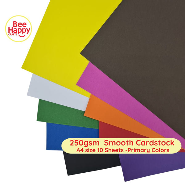 Bee Happy 250gsm Smooth Cardstocks 10 Sheets - Primary Colors