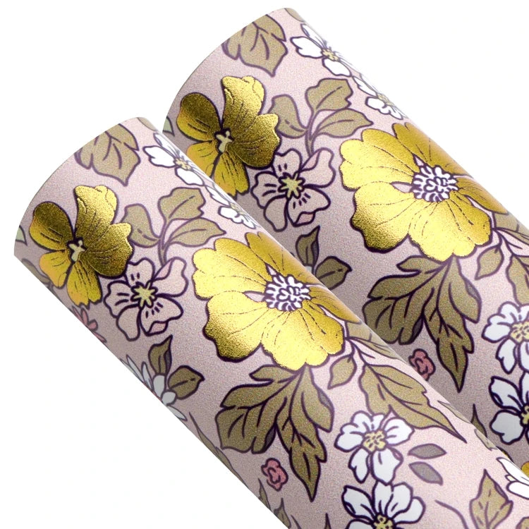 Bee Happy Faux Leather Sheets - Flower UV Printing Gold Foiled