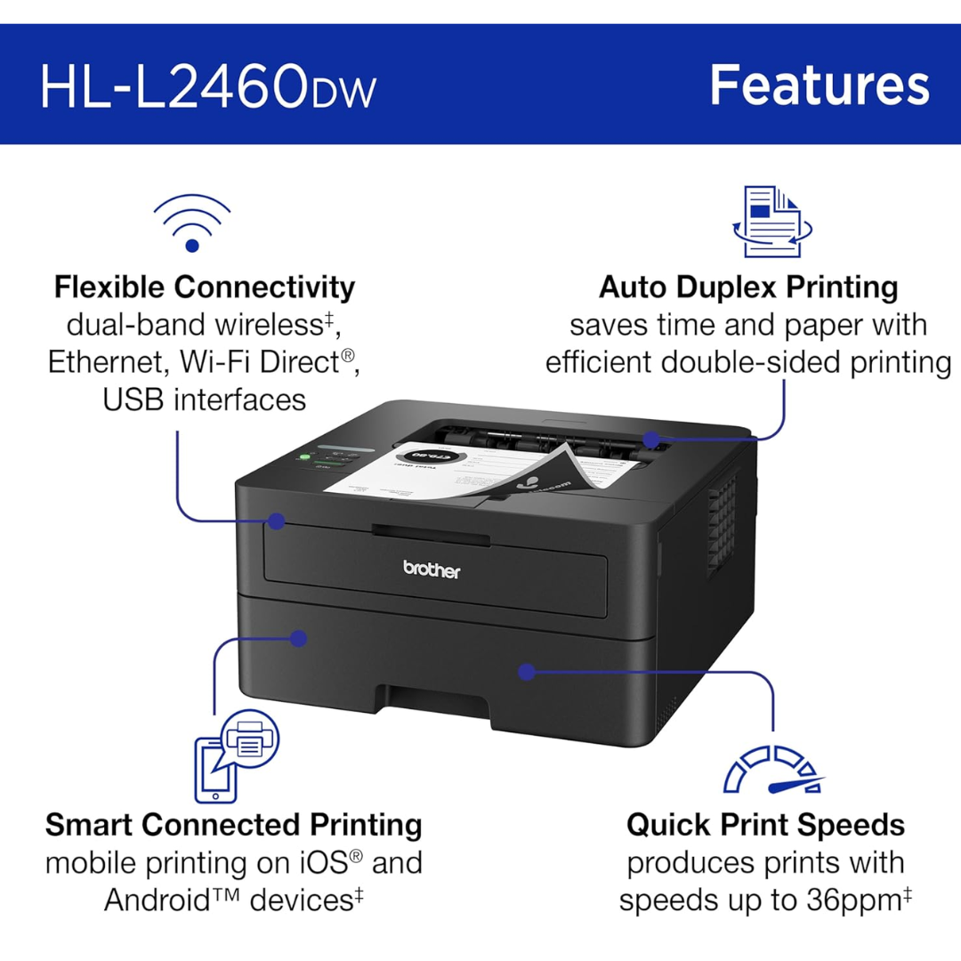 Brother HL-L2460DW Wireless Compact Monochrome Laser Printer