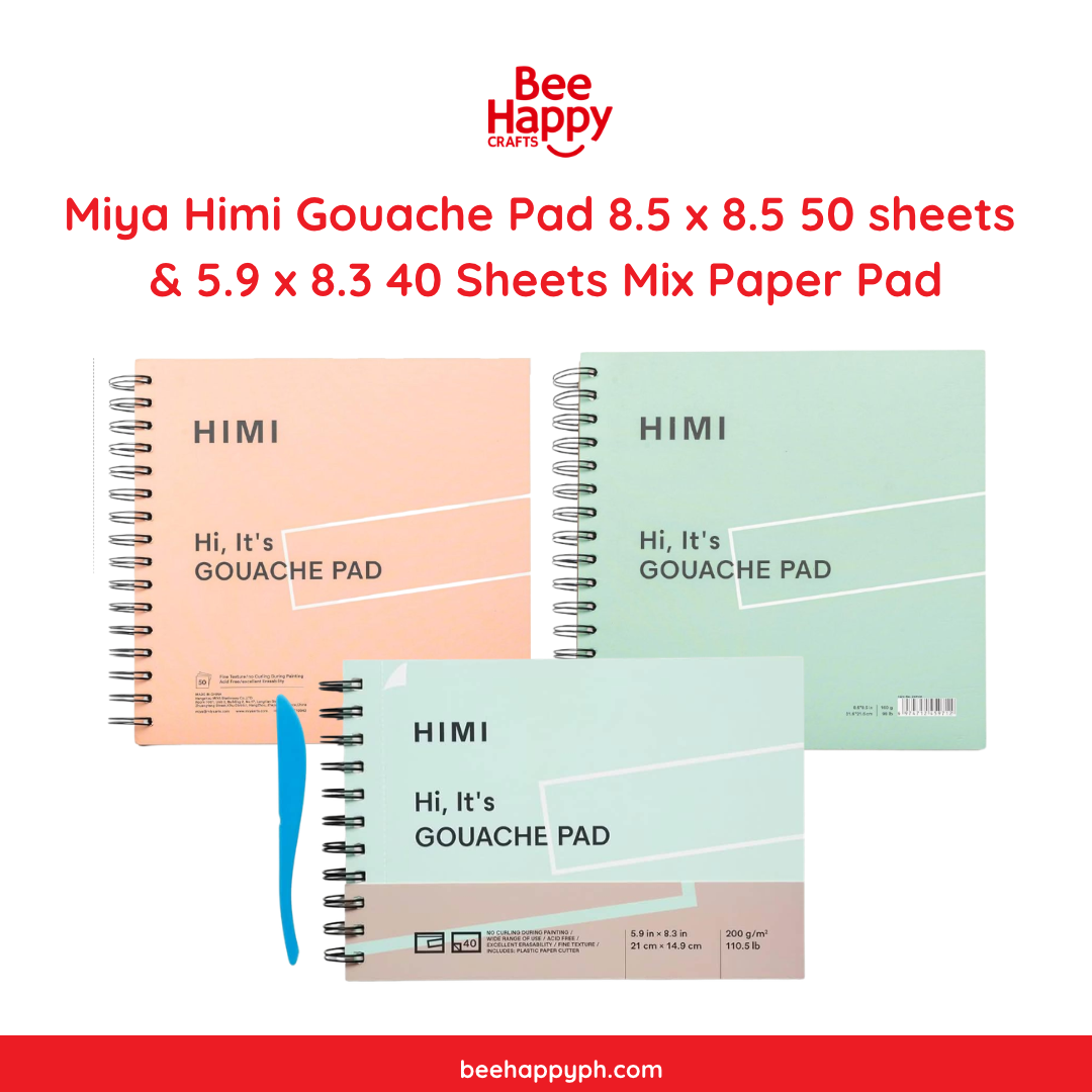 Miya Himi Gouache Pad 8.5 x 8.5 50 sheets & 5.9 x 8.3 40 Sheets Mix Paper Pad