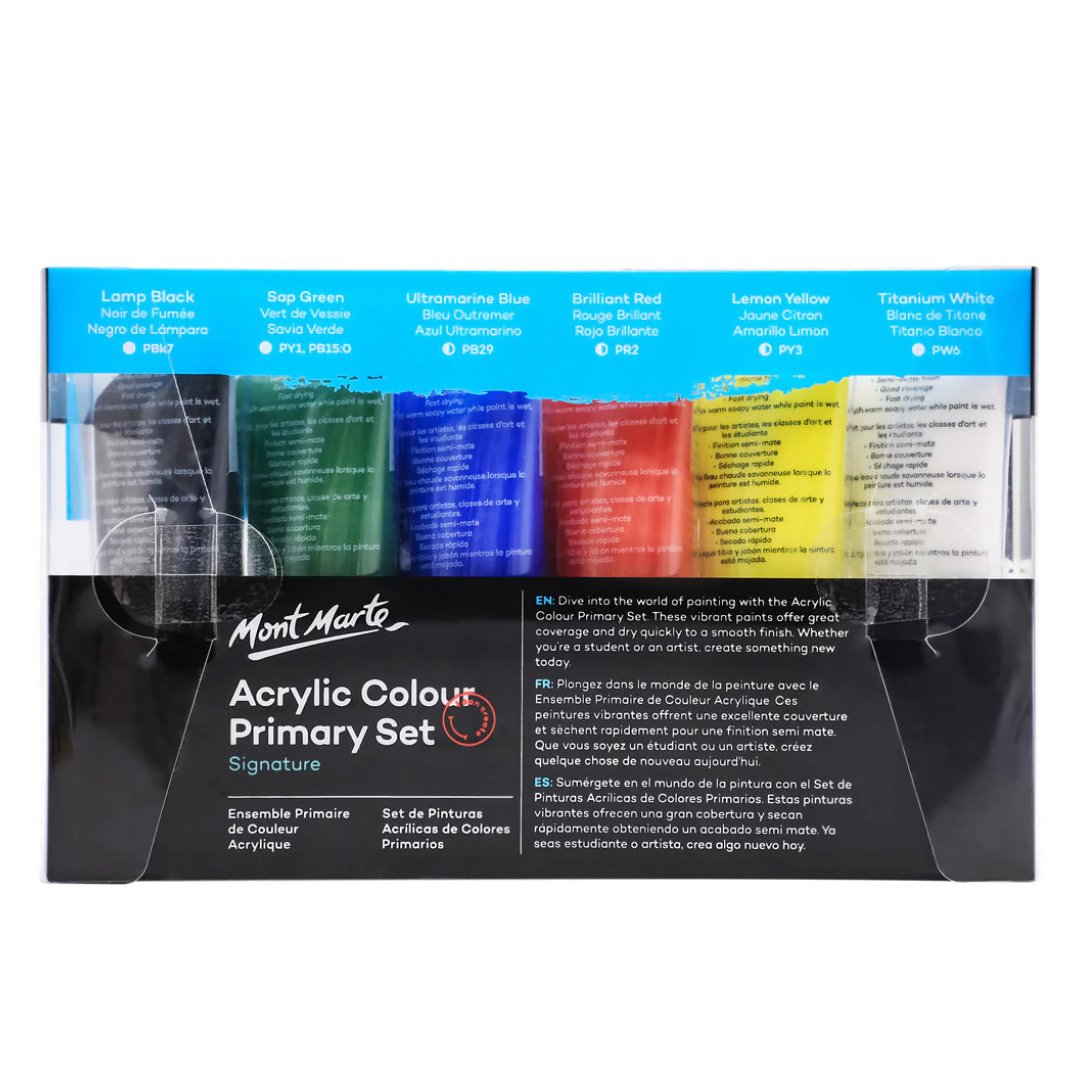 Mont Marte Acrylic Colour Primary Set Signature 6pc x 50ml