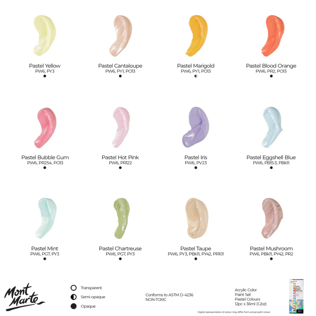 Mont Marte Acrylic Colour Pastel Paint Set Signature