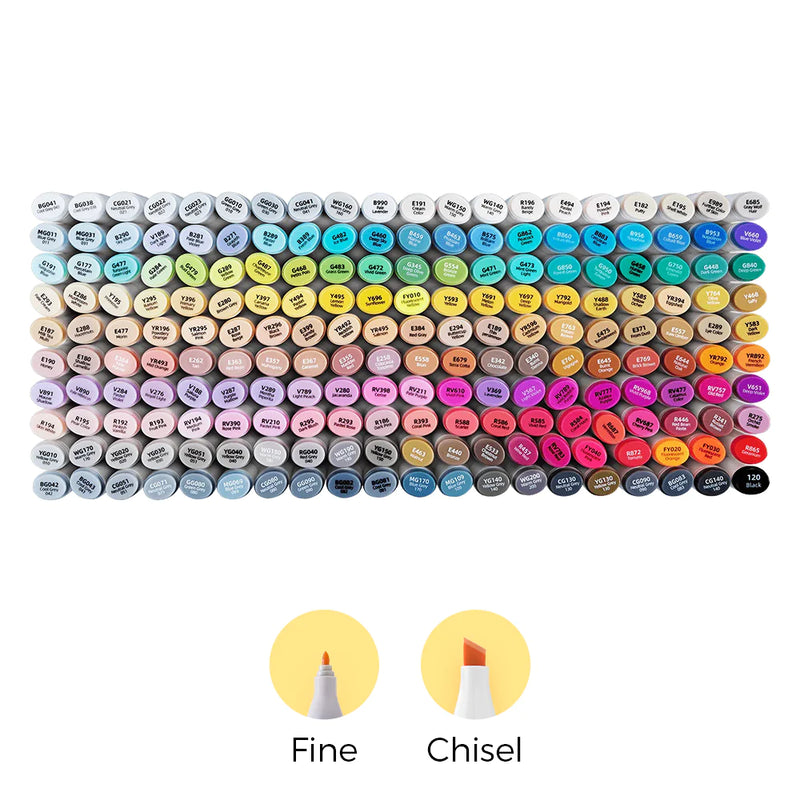 Ohuhu Oahu 200 Colors Dual Tips Alcohol Art Markers Fine & Chisel Y30- Ohuhu Oahu 200 Colors Dual Tips Alcohol Art Markers Fine & Chisel Y30-