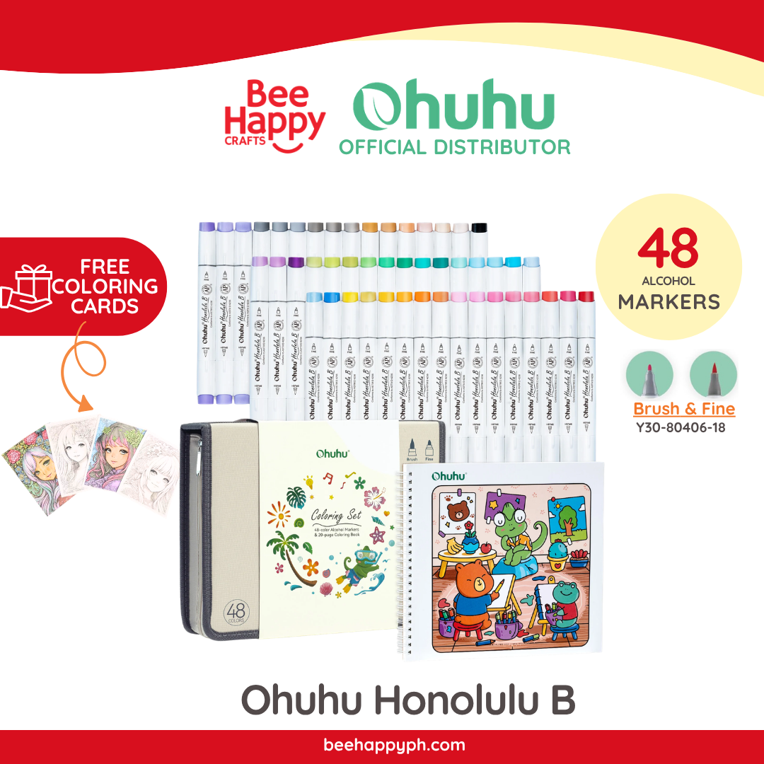 Ohuhu Coloring Book with Honolulu B (Brush and Fine) 48 Colors Alcohol Markers  Y30-80406-18 | New Limited Edition