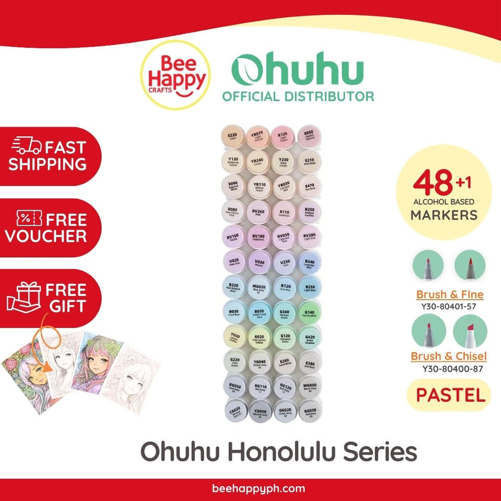 Ohuhu 48 Pastel Colors Brush-and-Fine Alcohol-Based Markers + 1