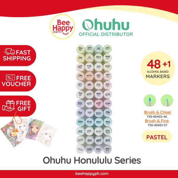 Ohuhu Honolulu New 48 Pastel Colors Dual Tips Alcohol Art Markers - Blossoming Y30-80402-46 & Y30-80401-57