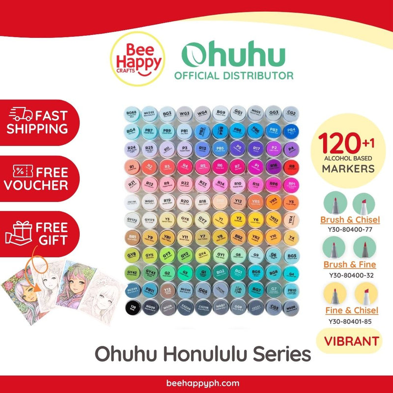 Ohuhu Honolulu 120 Basic Colors Dual Tips Alcohol Art Markers Y30-80400-77, Y30-80400-32, Y30-80401-85