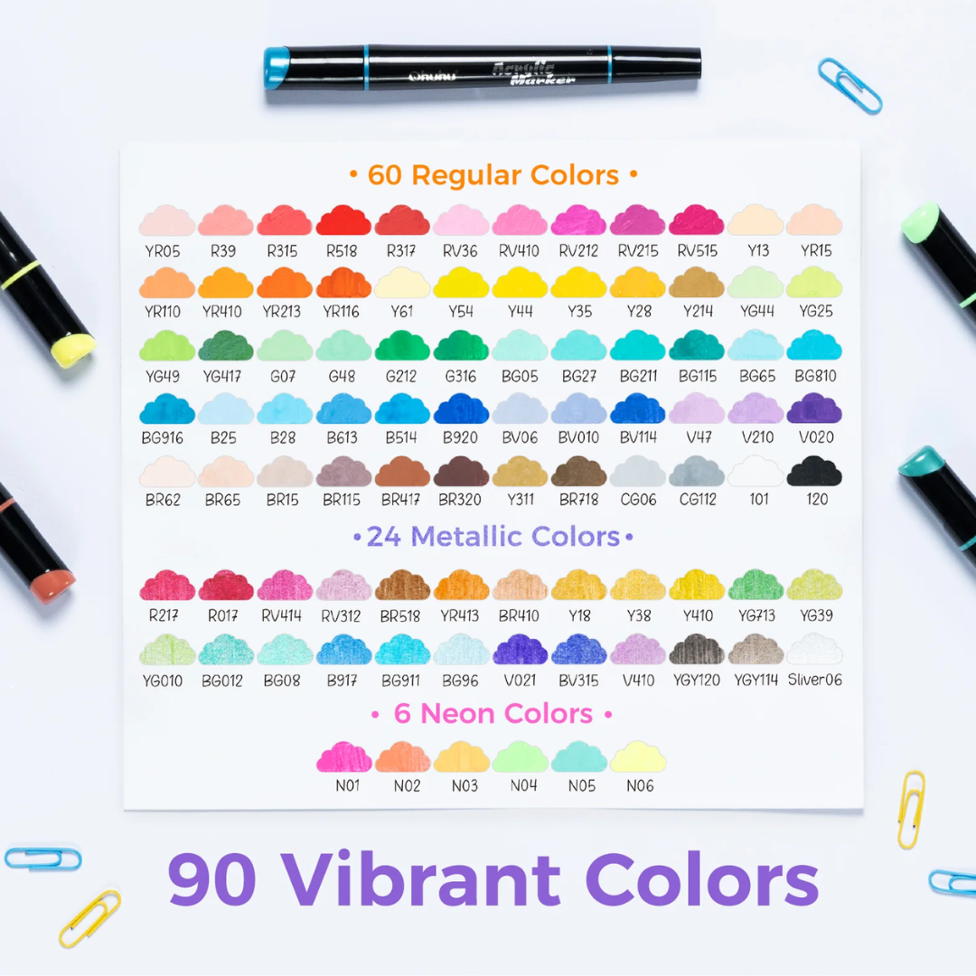 Ohuhu Kakaako Dual Nib Waterproof Acrylic Markers / Acrylic Pens 30 & 90 Colors Y30-80601-08, Y30-80601-60