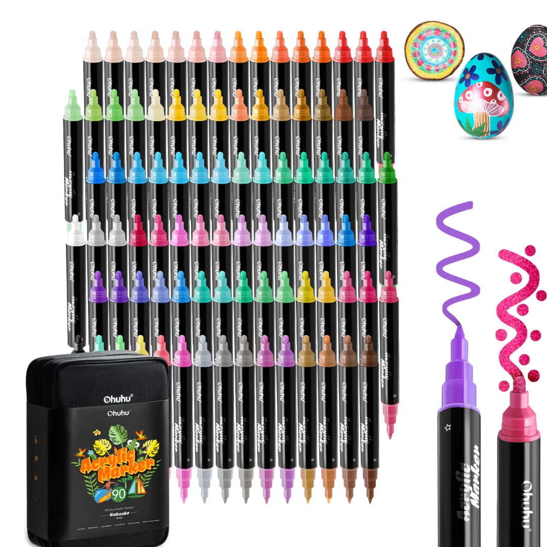 Ohuhu Kakaako Dual Nib Waterproof Acrylic Markers / Acrylic Pens 30 & 90 Colors Y30-80601-08, Y30-80601-60