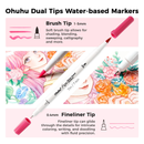 Ohuhu Pupe Paper-friendly (No Peeling) Brush and Fineliner Dual Tips 120 Colors Water-based Coloring Markers Y30-80601-81