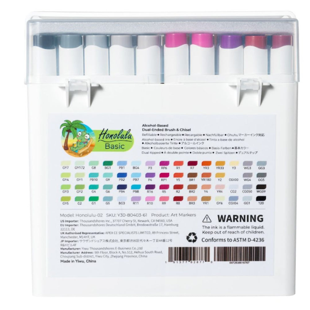 Ohuhu Honolulu 60 Basic Colors Dual Tips Alcohol Art Markers - Brush a