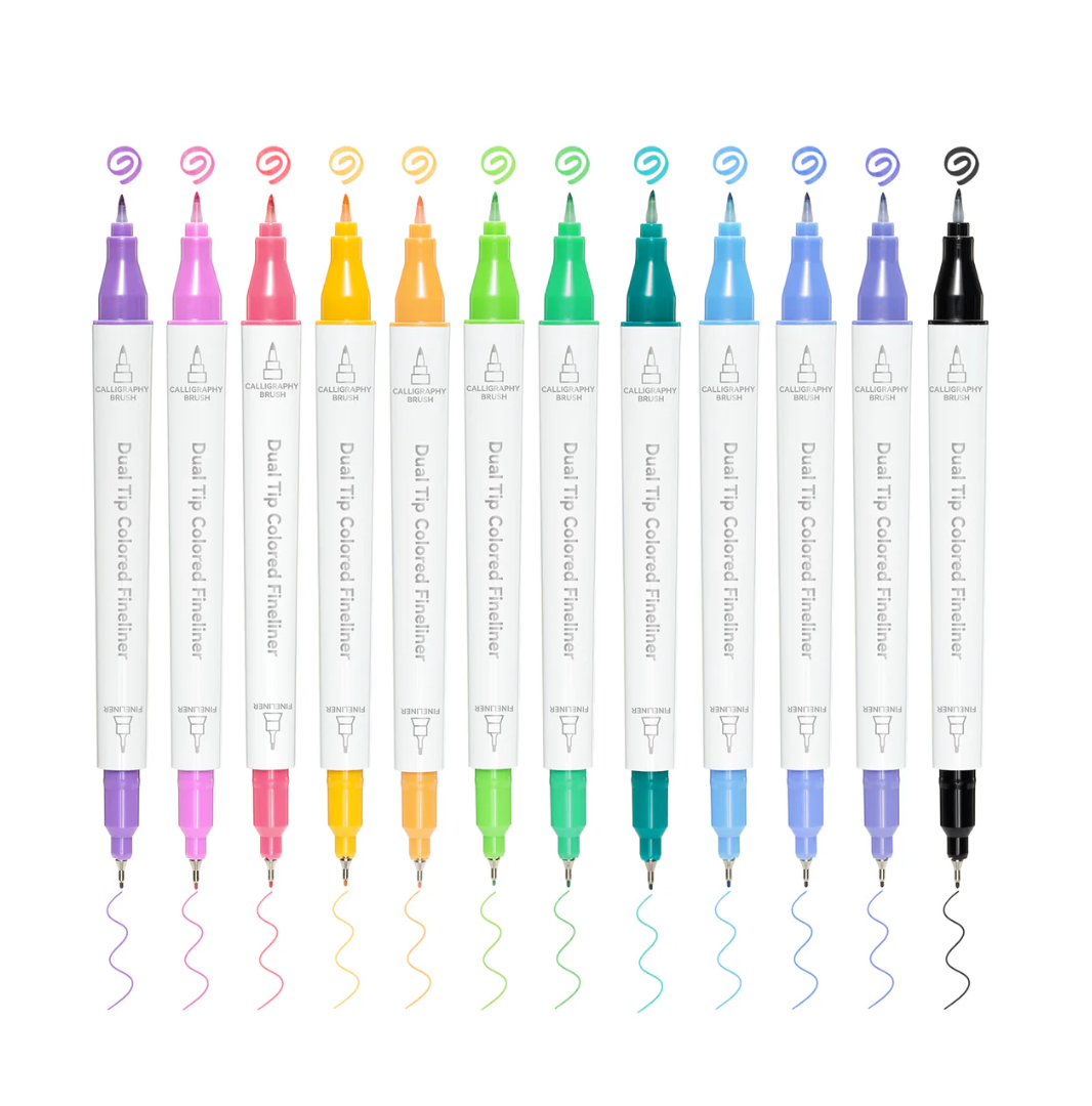 Ohuhu Colored Fineliner & Brush Pens, 12 Colors Y30-80601-61
