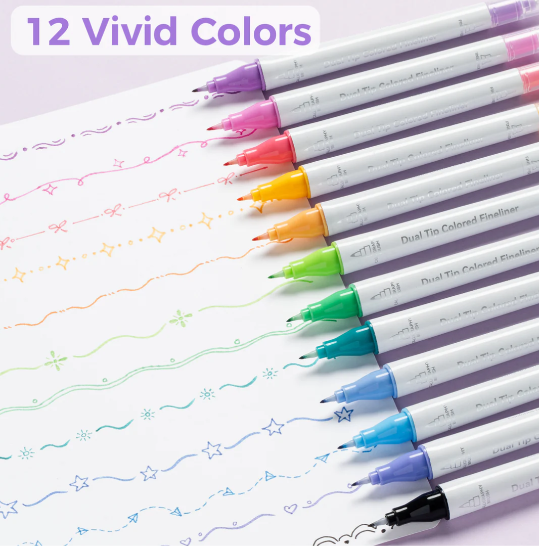 Ohuhu Colored Fineliner & Brush Pens, 12 Colors Y30-80601-61