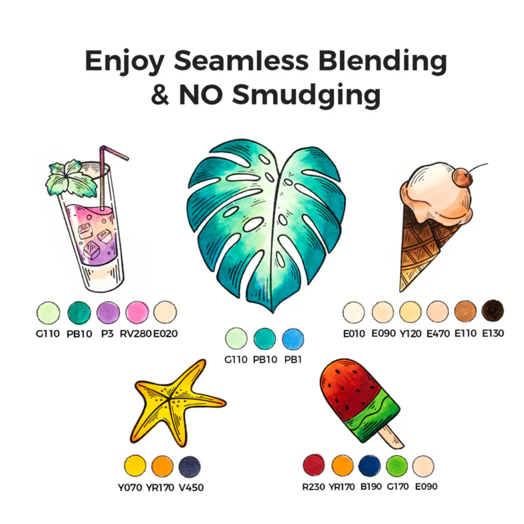 Ohuhu Honolulu Alcohol Markers 6 colors Brush & Chisel Y30-80403-51, Y30-80403-52, Y30-80403-53