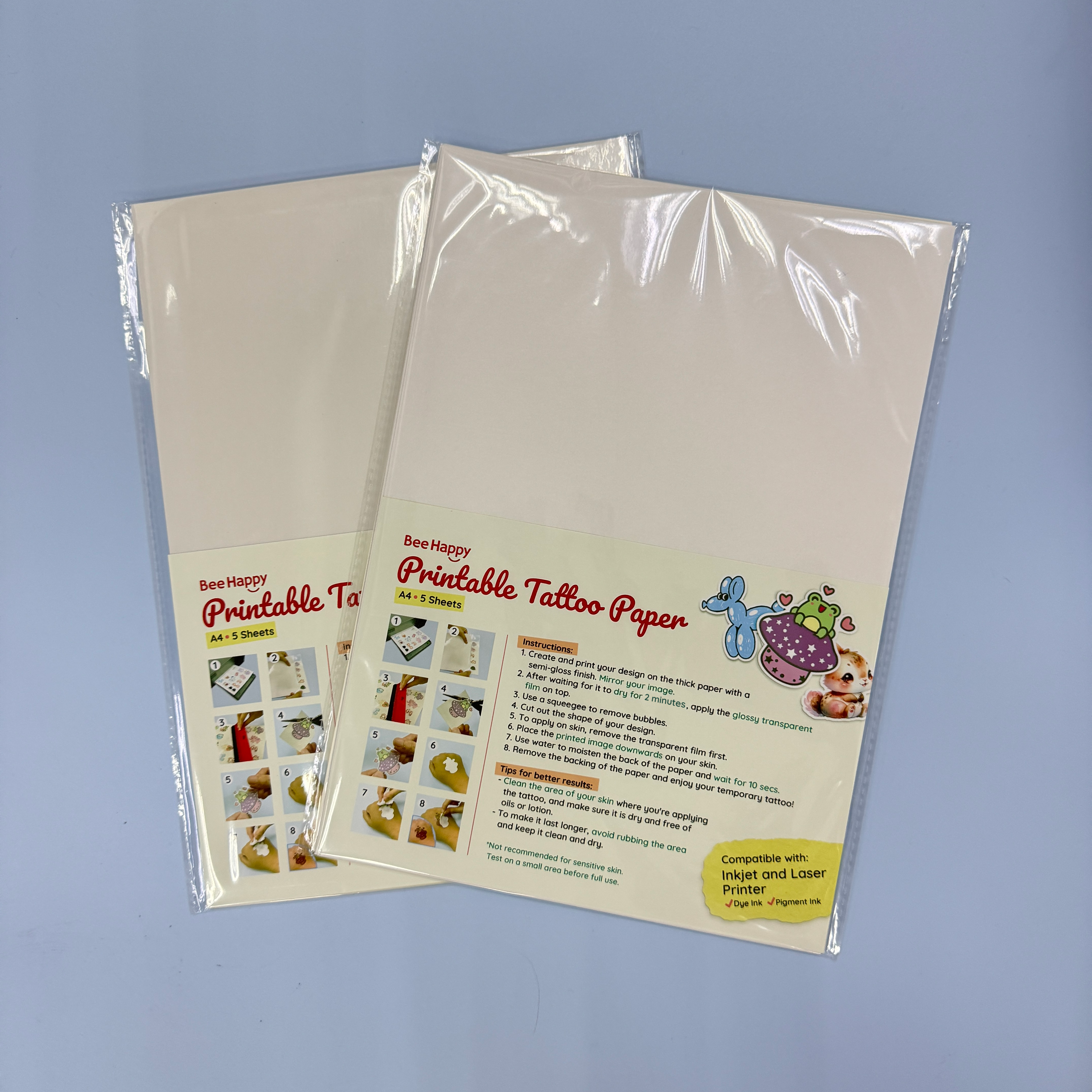 Bee Happy Temporary Tattoo Paper A4 size