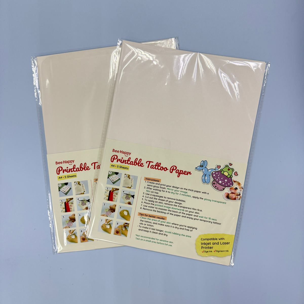 Bee Happy Temporary Tattoo Paper A4 size