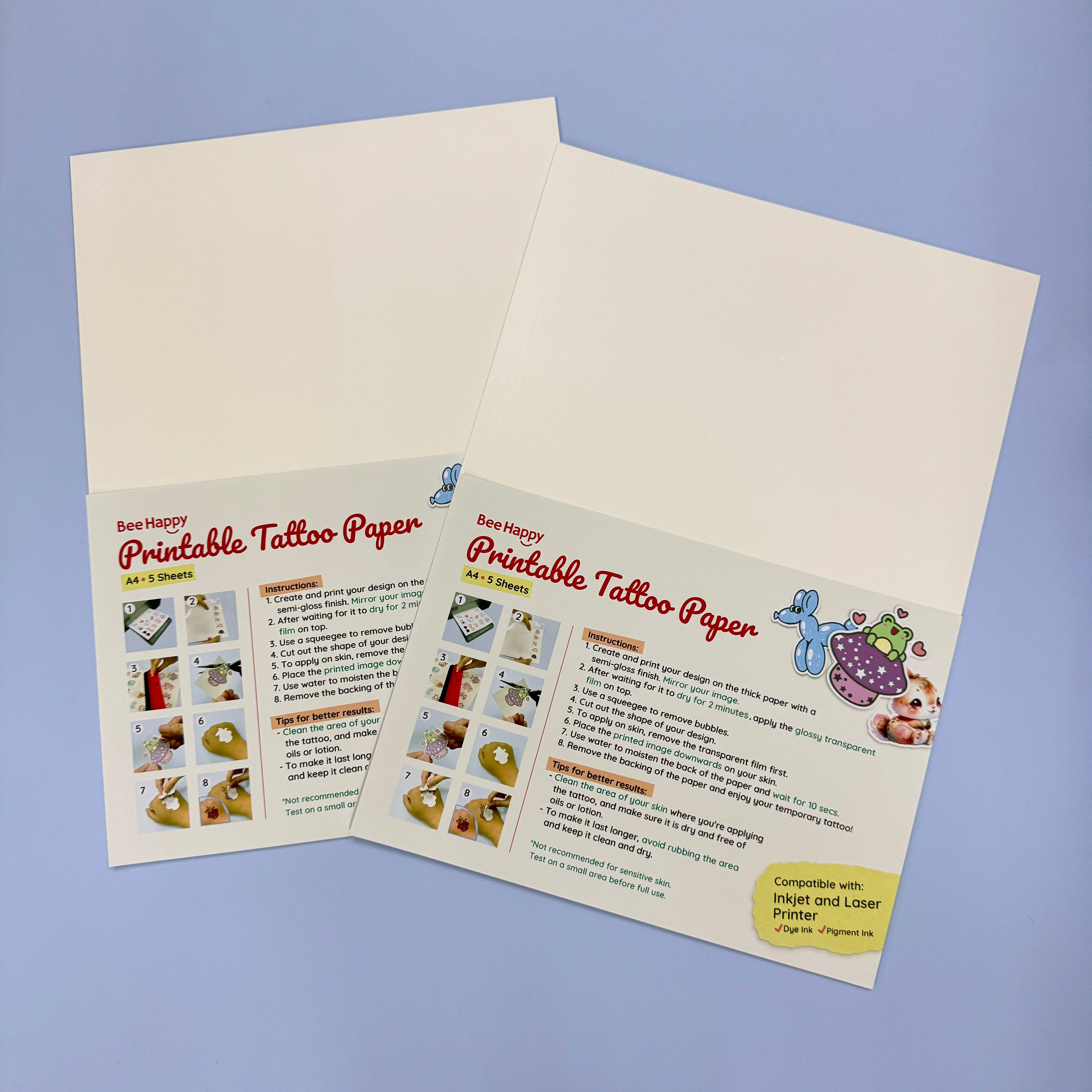 Bee Happy Temporary Tattoo Paper A4 size