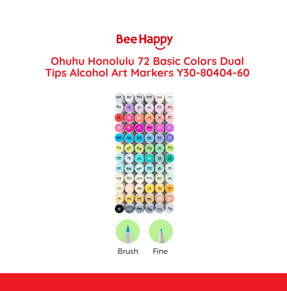 Ohuhu Honolulu 72 Basic Colors Dual Tips Alcohol Art Markers Y30-80404