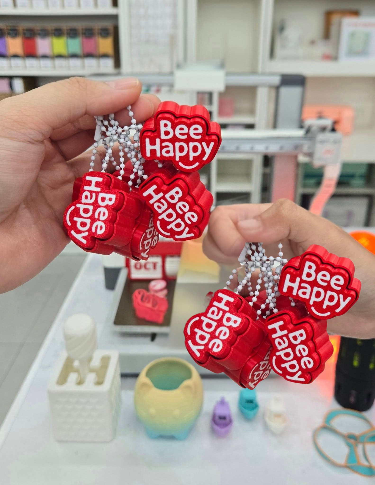 Bee Happy 3D Print Clicker Keychain