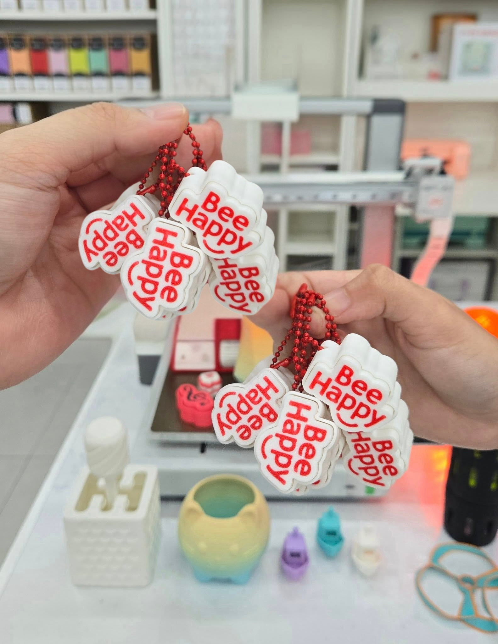 Bee Happy 3D Print Clicker Keychain