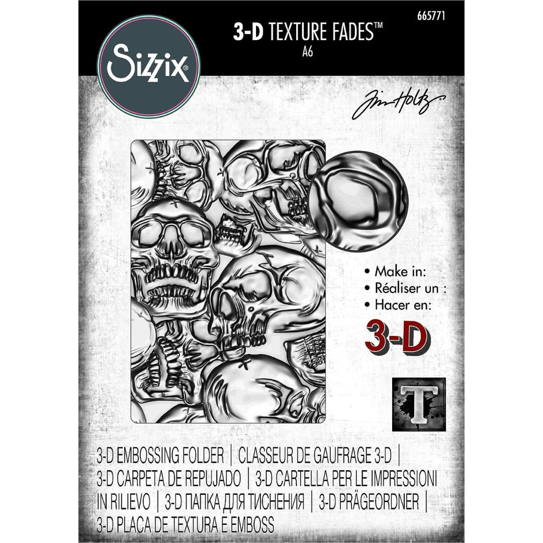 Skulls Sizzix 3D Texture Fades Embossing Folder By Tim Holtz