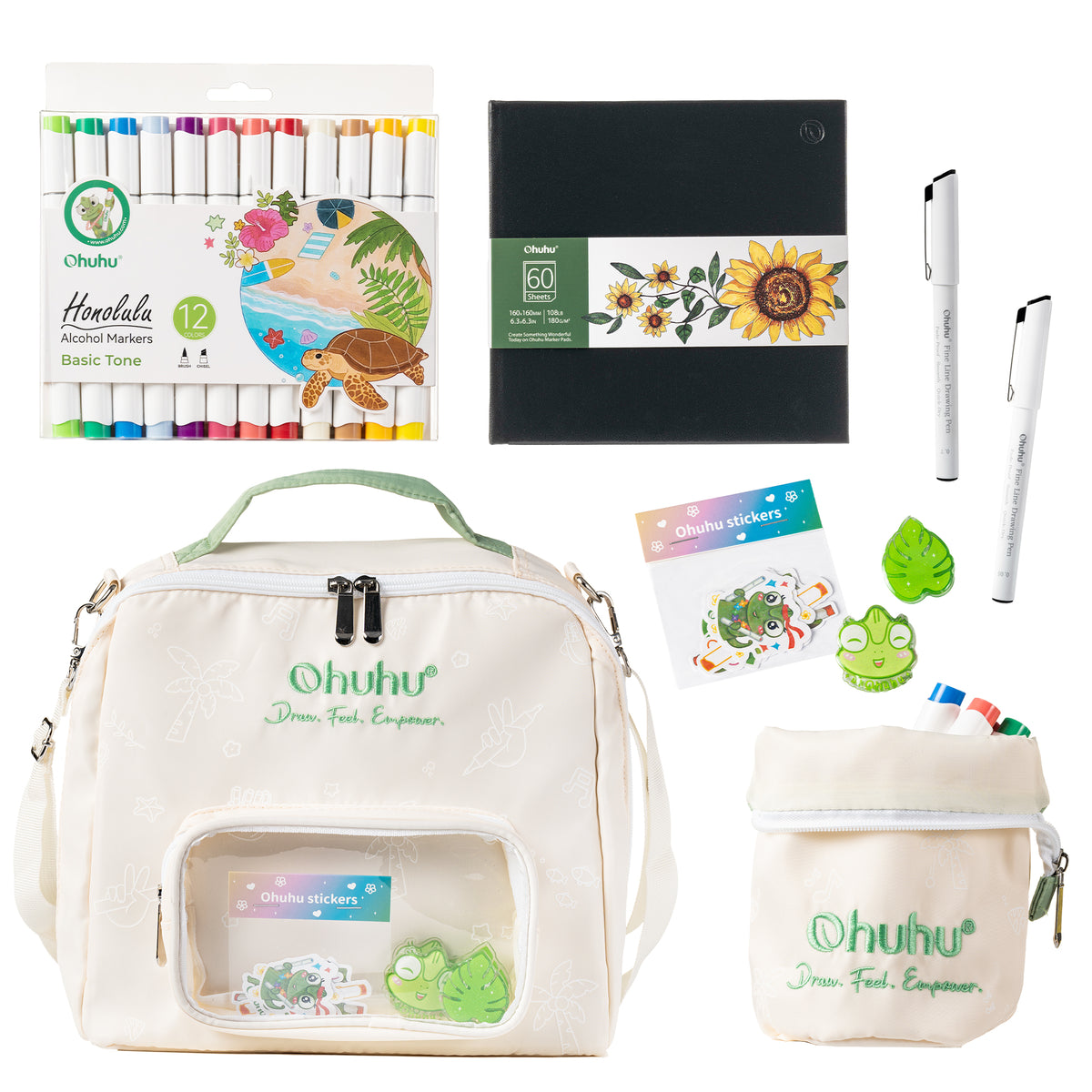 Ohuhu B2B Offline Gift Bag Set 12-Color Alcohol-Based Marker Drawing Kit Y30-80406-73