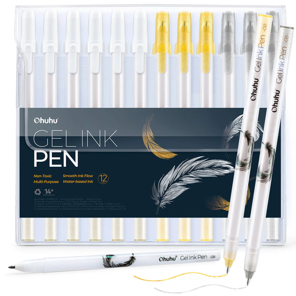 Ohuhu Gold Silver White Gel Pens 12pcs