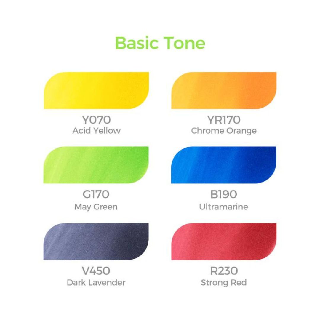 Ohuhu Honolulu Alcohol Markers 6 colors Brush & Chisel Y30-80403-51, Y30-80403-52, Y30-80403-53