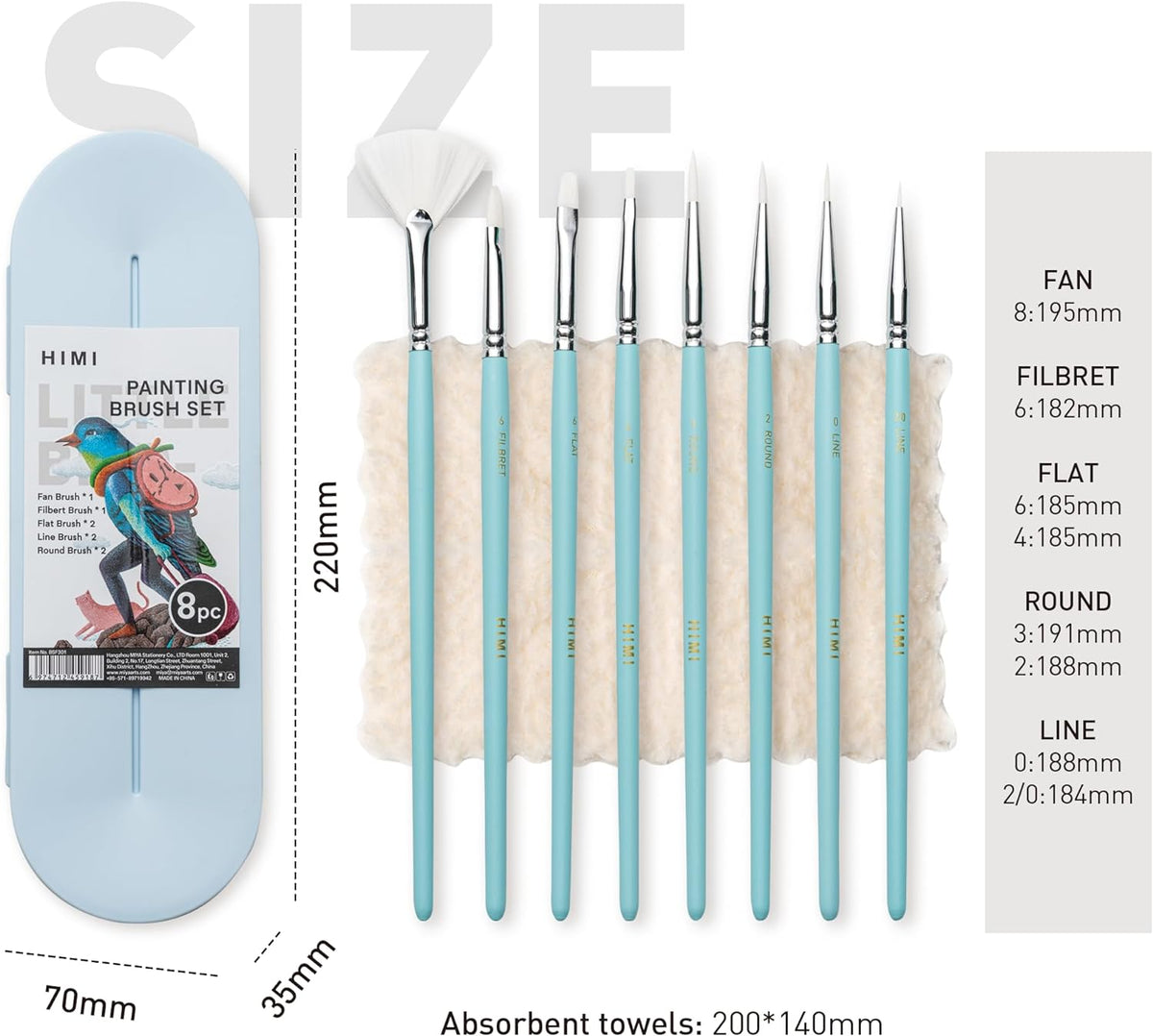Miya Himi Paint Brushes Set 8 Pcs for Acrylic Oil Gouache