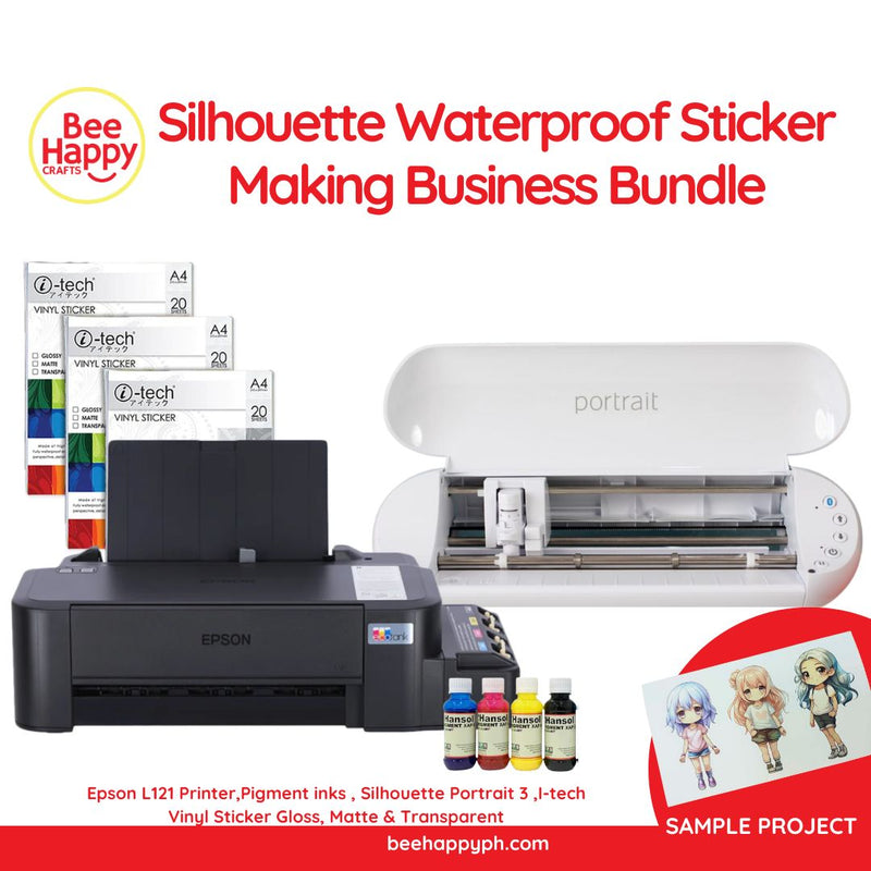 Silhouette Waterproof Sticker Making Business Bundle A - Epson L121 Printer, Silhouette Portrait 3 (8")