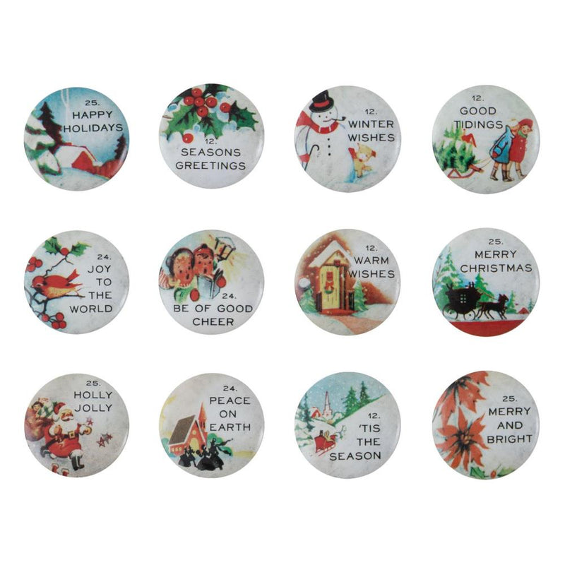 Tim Holtz Idea-Ology Quote Flair Buttons Christmas 12/Pcs