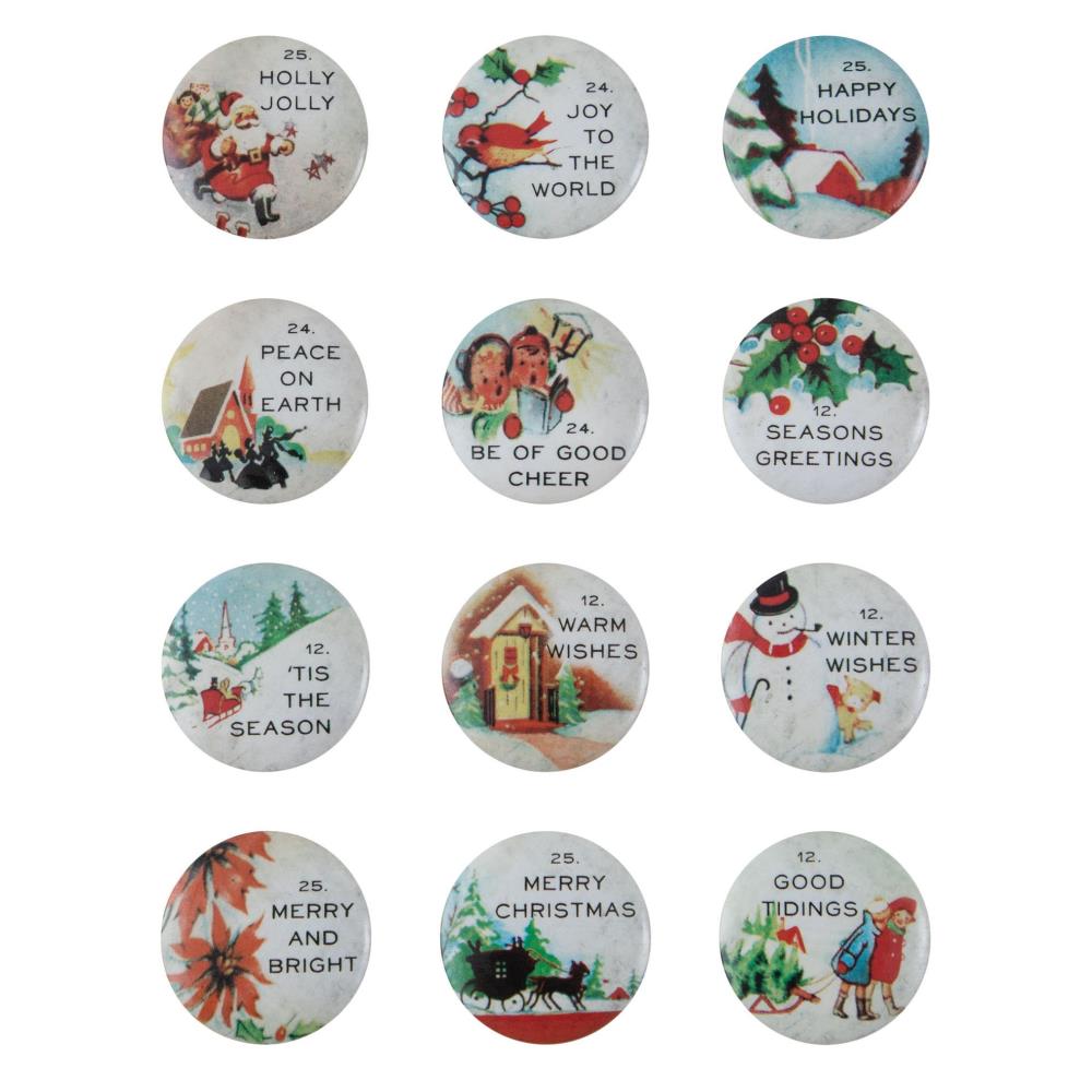 Tim Holtz Idea-Ology Quote Flair Buttons Christmas 12/Pcs