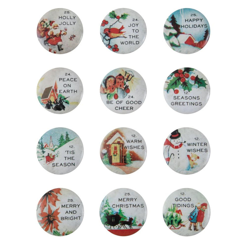 Tim Holtz Idea-Ology Quote Flair Buttons Christmas 12/Pcs