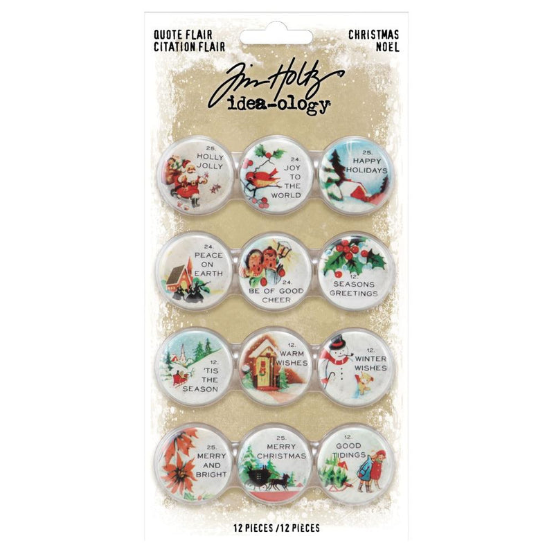 Tim Holtz Idea-Ology Quote Flair Buttons Christmas 12/Pcs